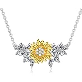 LWXIE Diamond Sunflower Necklace for Women 925 Sterling Silver Lab Grown Diamond Sunflower Jewelry Gifts You Are My Sunshine