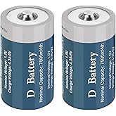 TOPUSSE 2 Pack Rechargeable Lithium D Cell Batteries 7500mWh, Long-Lasting 1.5V D Size Battery with USB Charging Cable
