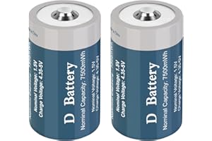 TOPUSSE 2 Pack Rechargeable Lithium D Cell Batteries 7500mWh, Long-Lasting 1.5V D Size Battery with USB Charging Cable