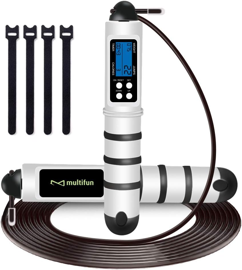 multifun Skipping Rope Adult, Fitness Speed Jump Rope with Counter, Adjustable Digital Counting Skipping Rope for Women, Ideal Gym & Home Equiments for Crossfit, Exercise, Workout,Boxing, MMA, HIIT