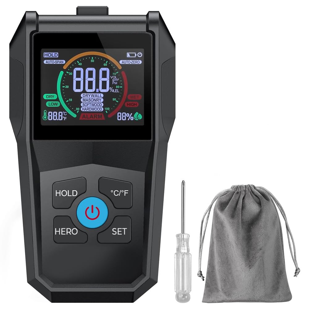 Uadme Pinless Moisture Meter, Non-Invasive Damp Meters Detector with 4 Modes, Digital Humidity Meter, Building Material Dampness Inspection for Wood, Drywall and Masonry