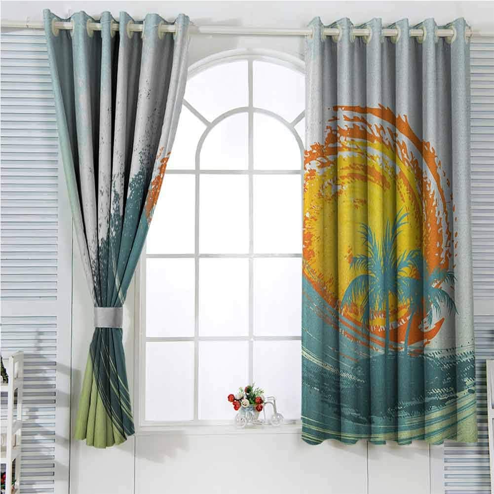 Tropical Grommet Curtains 72 Inch Lenght Pale Green Petrol Blue Earth Yellow Rustic