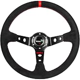 RASTP 13.58&rdquo;/345mm Racing Steering Wheel,Suede Leather Deep Dish (Red) | Universal 6 Bolts Steering Wheel，For Most Vehicle,Racing Car