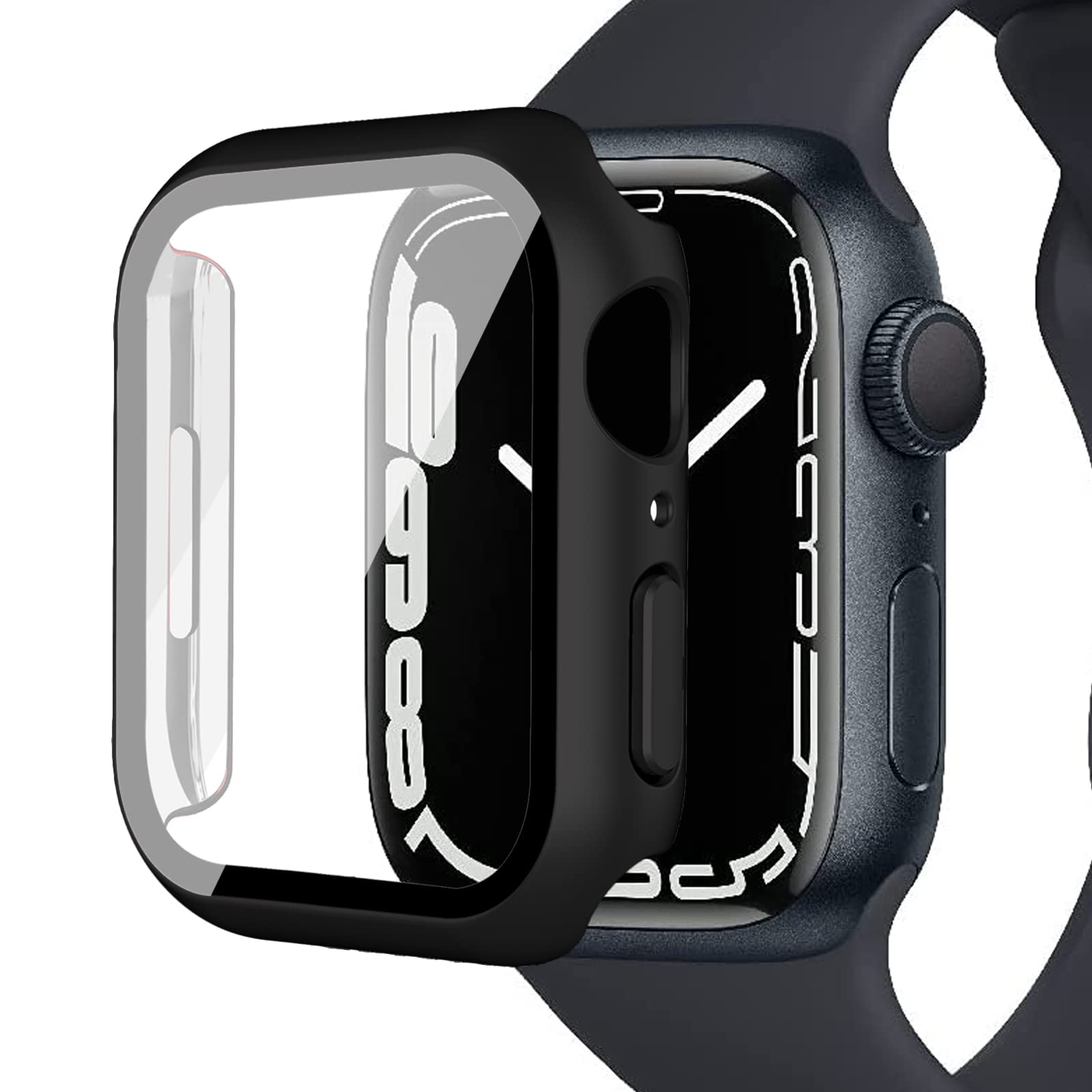 Miimall Case Compatible with Apple Watch Series 9 8 7 41mm Tempered Glass Screen Protector, Ultra-Thin Hard PC Shockproof All-Around Bumper Shell Protective Cover for iWatch Series 9 41mm-Black