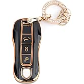 CISUI Soft and Durable TPU key shell, Car Key Fob Cover with Keychain Compatible for Porsche Panamera, Cayenne, Macan, 918(Black)