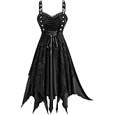 Rosegal Women Plus Size Gothic Sleeveless Dress Rose Floral Lace-up Layered Handkerchief Hem Midi Swing Dress