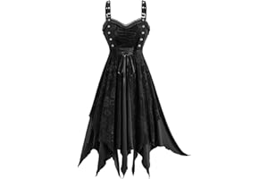 Rosegal Women Plus Size Gothic Sleeveless Dress Rose Floral Lace-up Layered Handkerchief Hem Midi Swing Dress