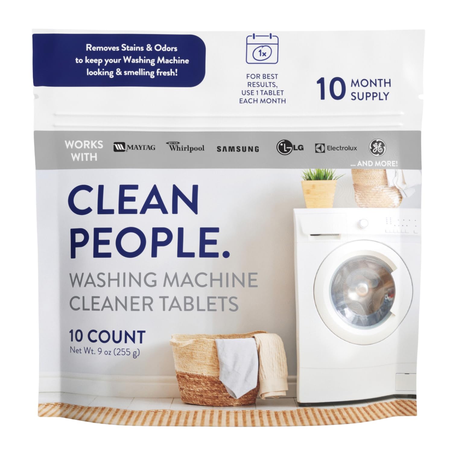 THE CLEAN PEOPLE Washing Machine Cleaner - Washer Machine Cleaner Tablets for Removing Odor, Grime & Scale Buildup - Front Load and Top Load Laundry Machine Cleaner - 10 Count