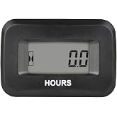 Jayron LCD Hour Meter, DC 5-60V for Lawn Mower and Small Engine Panels | IP68 Waterproof, OIL/CHG at 50 hours, 99,999-hour total, flashing hourglass, snap-in fit, 1.48 x 0.96 in cutout, 2 terminals