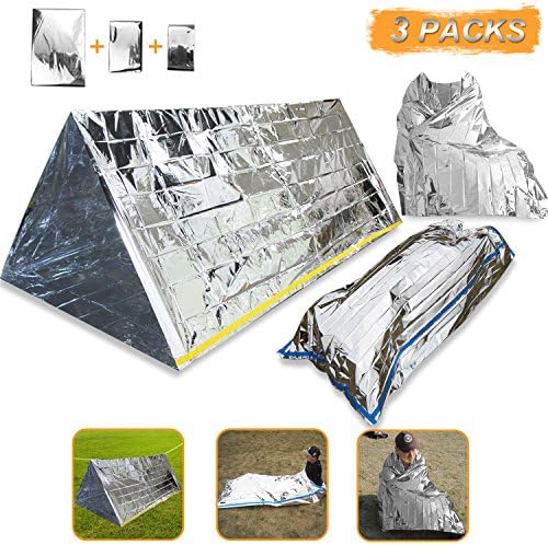 3-In-1 Emergency Survival Blanket+Tent+Sleeping Bag, Modchan Heat Reflective Waterproof Mylar Emergency Survival Thermal Shelter Tube Tent, Sleeping Bag, Blanket Survival Kits for Camping Hiking
