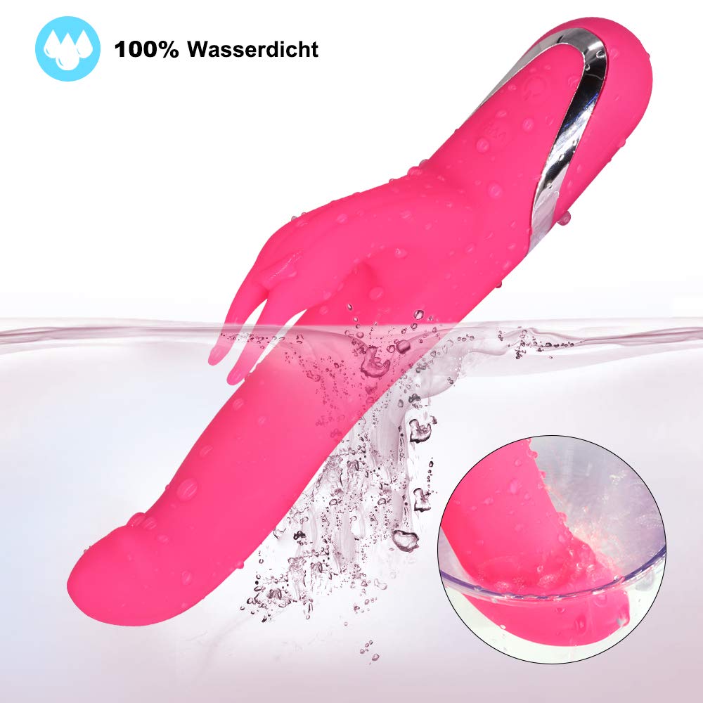 Vibratoren für Sie Klitoris und G-Punkt Stimulator, Dual Motor Realistische Rabbit Vibrator für Frauen und Paare, Weiches Silikon Dildo mit 10 Modi, 2xAAA Batteriebetrieben, Rosa