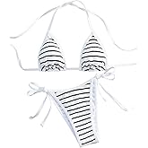 SHENHE Women's Triangle String Bikini Set Striped Tie Side Halter 2 Piece Swimsuits