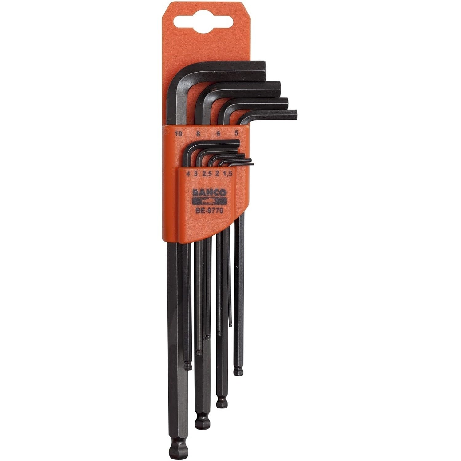 Bahco BE‑9770 Metric Long Ball End Hex L‑Key Set, 9 Piece Tool Set with Extended Reach and Ball End Design for Smooth Access and Controlled Fastening in Workshop and DIY Tasks