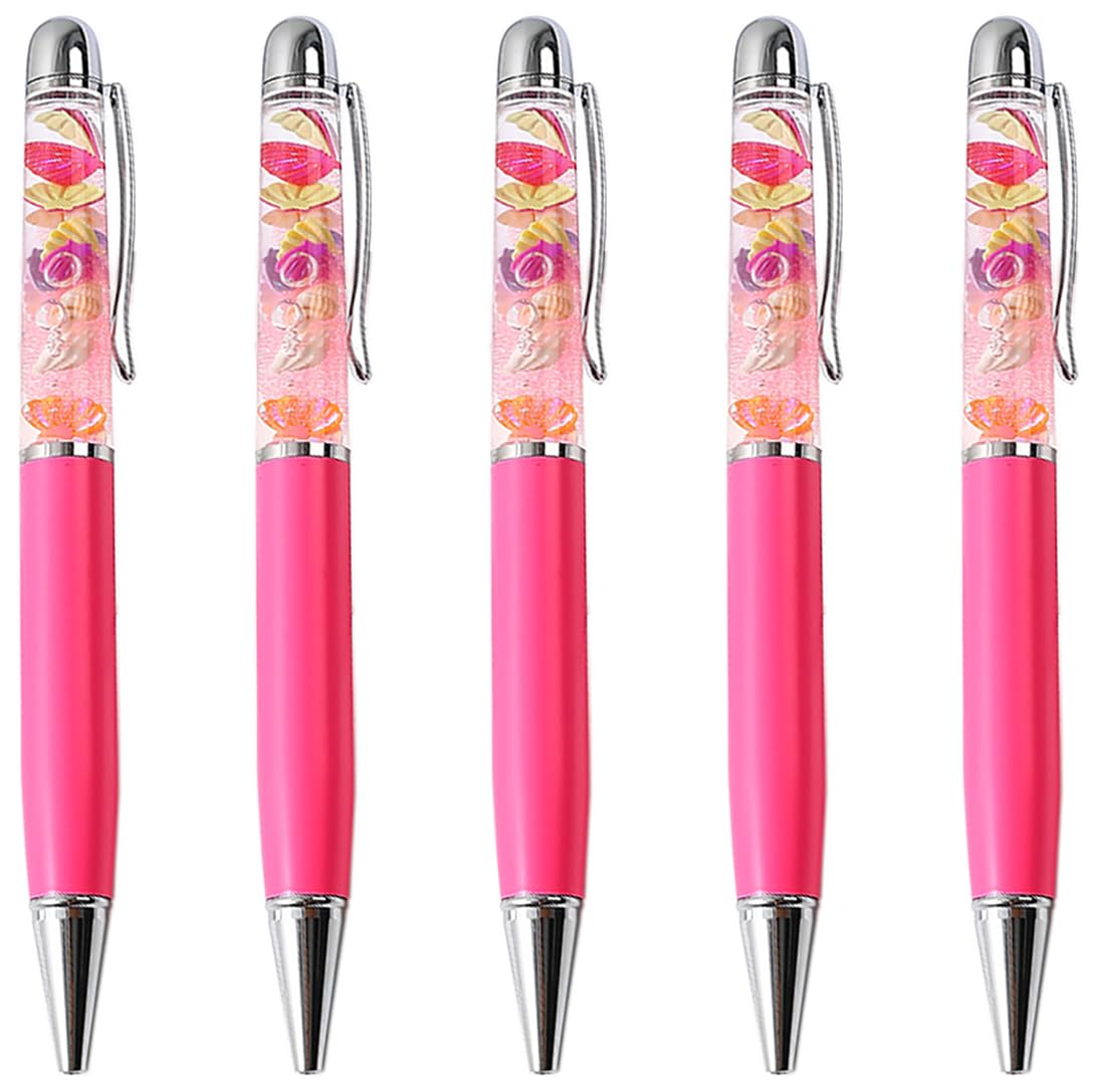 Gullor 5 Pieces Retractable Ballpoint Pens, Bling Dynamic Floating Liquid Sand Glitter Pen, Ocean Series