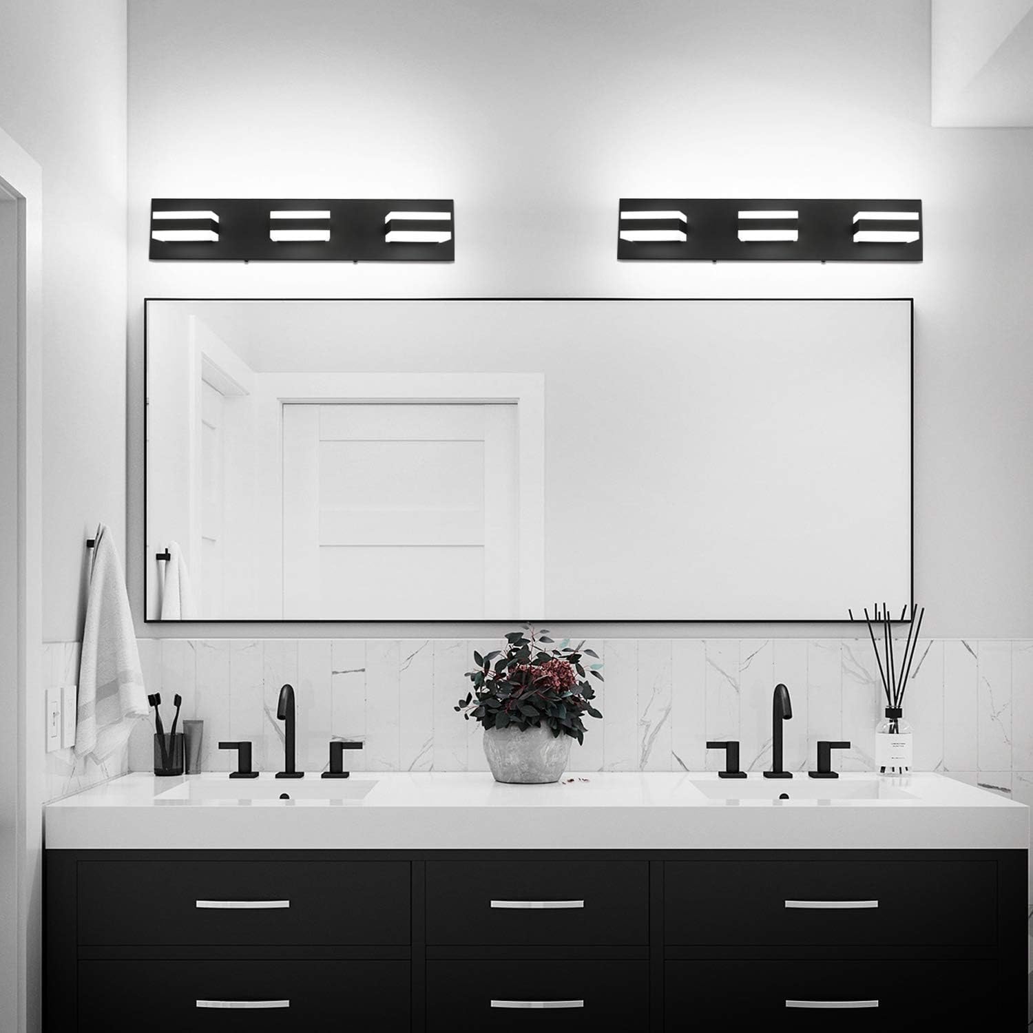 SOLFART LED Modern Black Bathroom Vanity Lights Over Mirror 3 Lights Acrylic Bath Wall Lighting S8568 - - 