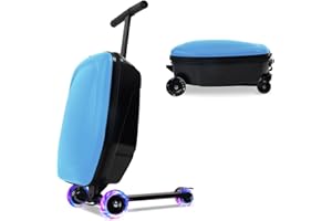 GHSY 20" Scooter Suitcase for Kids, 2-in-1 Ride On Luggage with Wheels for Boys & Girls Ages 4-15, Foldable Hardshell Carry On Lightweight Travel Suitcase for Airplane