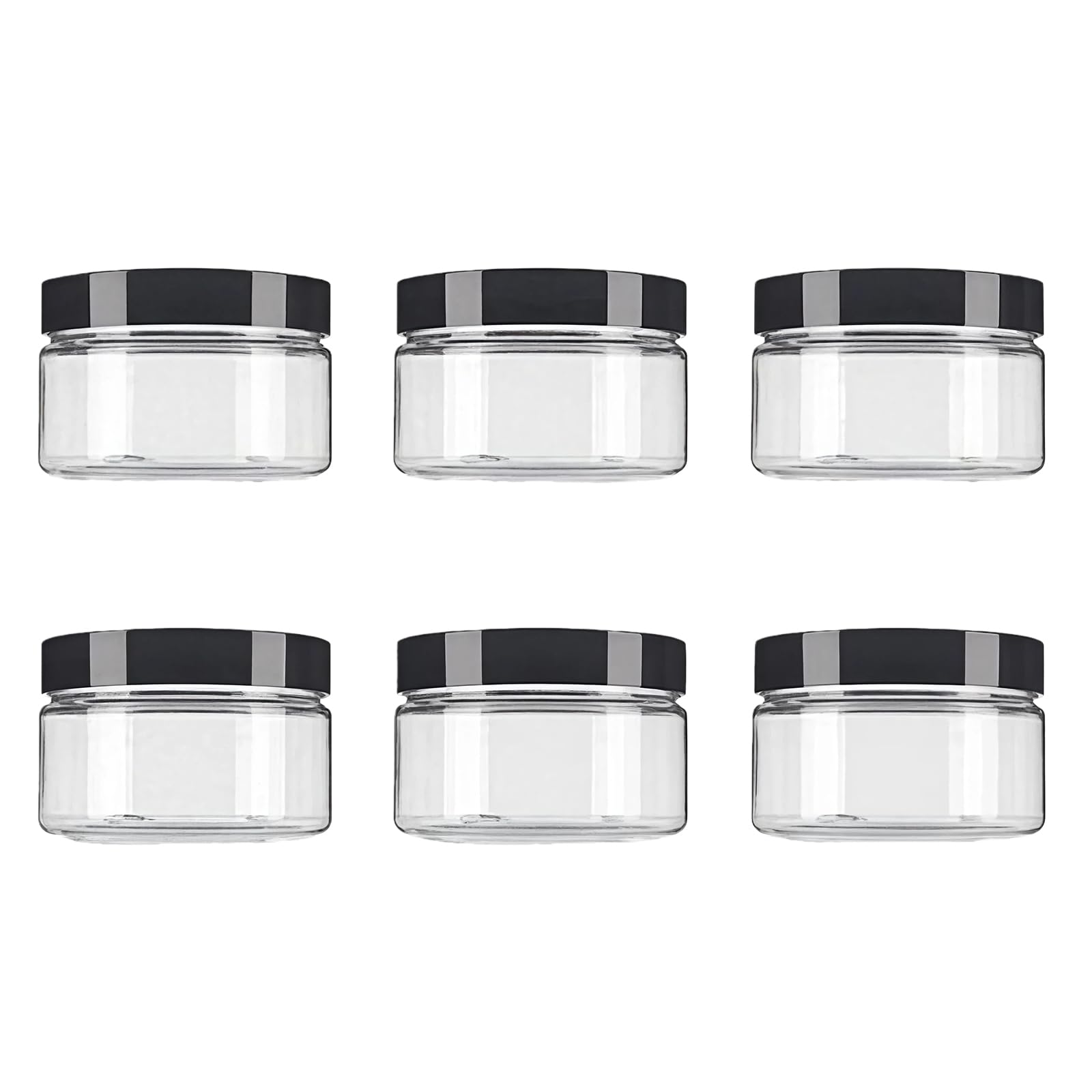 6PCS 250ML Gram/8oz Empty Plastic Clear Wide Mouth Round Jars with Black Lids Cosmetic Makeup Storage Bottles Cream Lotion Container Holder Dispenser for Eyeshadow Powder Dry Goods