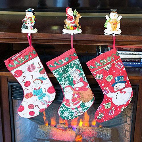 BestPysanky Set of 3 Hand Painted Stocking Holders - Snowmen & Santa 6.5 Inches