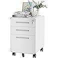 FLEXISPOT Mobile File Cabinet for Home Office 3 Drawer File Cabinet Under Desk Storage Filing Cabinet for Legal/Letter/A4 File,Round Corner Design,White