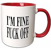 3dRose Image of Words Im Fine Fuck Off 15oz Two-Tone Red Mug