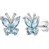 SILVERCUTE 925 Sterling Silver Butterfly Earrings for Women,Butterfly Birthstone Stud Earring/Ear Cuffs,Hypoallergenic Birthday Earrings for Women