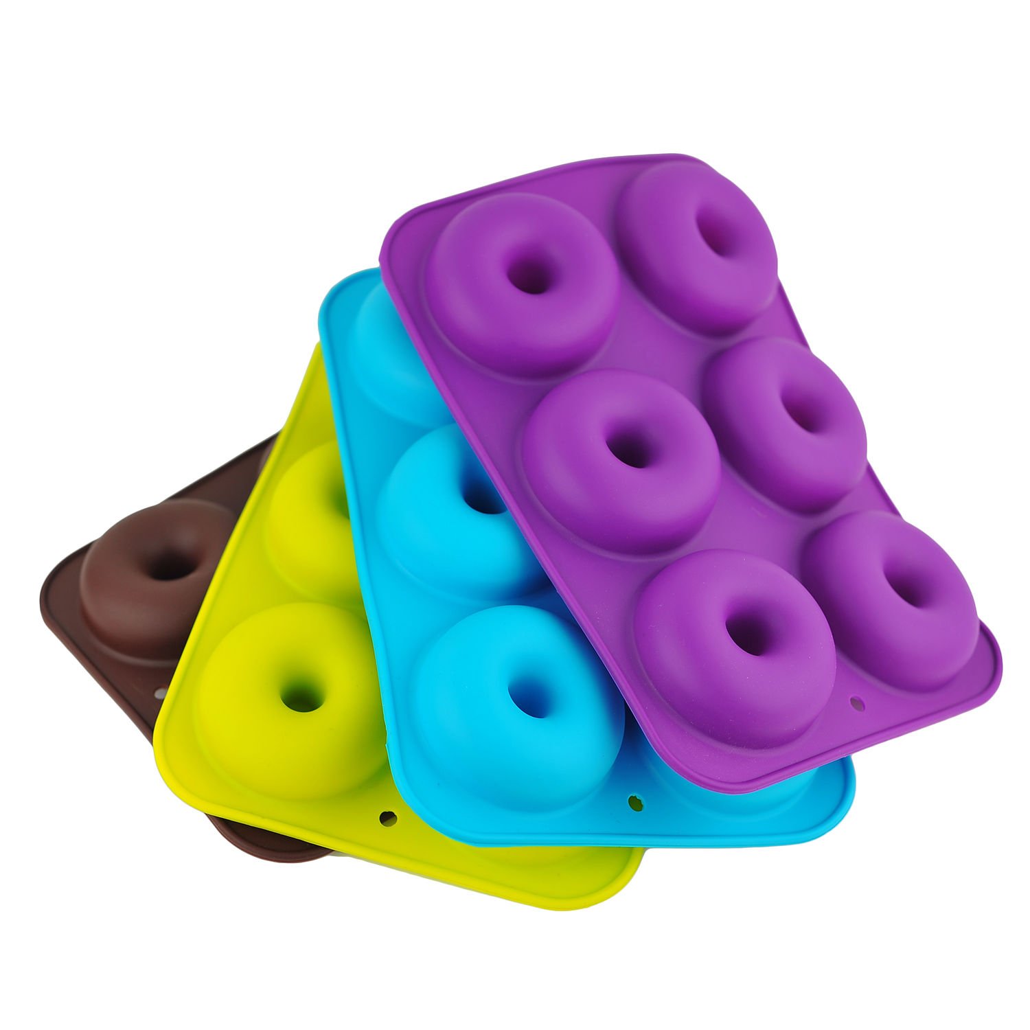 Selecto Bake Silicone Donut Moulds, 4 Pack Silicon Doughnut Mould, Large Non-Stick 6 Cavity Molds Doughnut Tray Donut Pan, Muffin Cupcake Biscuit Doughnut Maker,Baker Tool