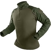 Men's Tactical Combat Shirt, Lightweight Long Sleeve Military BDU Shirts Paintball Airsoft Top with Zipper