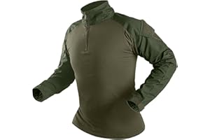 YKS JOOB Men's Camo Tactical Combat Shirt, Lightweight Long Sleeve Military BDU Shirts Paintball Airsoft Top with Zipper