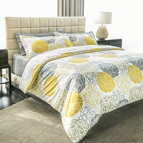 Ashler Printed Duvet Cover Set - Brushed Microfiber Luxury Comfortable Soft and Durable Hotel Quality - Wrinkle, Fade and Stain Resistant Yellow and Grey Dot King