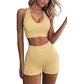 SOCANA Workout Sets for Women 2 Piece Outfits Gym Yoga Clothing Ribbed Tank Crop Tops Seamless High Waist Booty Biker Shorts