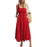 Mieazom Women's Maxi Dress Summer Sleeveless Swing Sundress Casual Loose Tank Long Dresses with Pockets