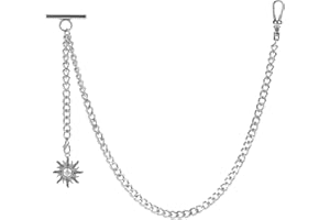 ZTA Albert Chain Pocket Watch Chain Fob Chain for Men with Sun Design Pendant Fob Swivel Clasp and T Bar