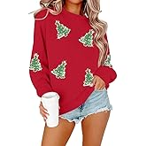 MYHALF Christmas Sweatshirt for Women Crewneck Sequin Christmas Tree Sweater Xma Long Sleeve Holiday Pullover Shirts