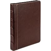 Samsill Vintage Zippered Leather Binder, 1 Inch Round Ring, Letter Size 8.5x11 Documents, Contrast Stitching, Professional Organizer Portfolio, Planner, Brown
