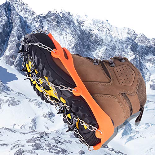 DBlosp Walk Traction Cleats Heavy Duty Trail Spikes Ice Snow Grips Anti Slip Stainless Steel Spikes Footwear Crampons Walking, Jogging Hiking on Snow & Ice (Orange Size:M) - Thumbnail 3