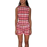 Miqil Women Y2k 2 Piece Smocked Loungwear Cute Sleeveless Tiered Ruched Tank Top Low Rise Shorts Set Fairycore Going Out Set