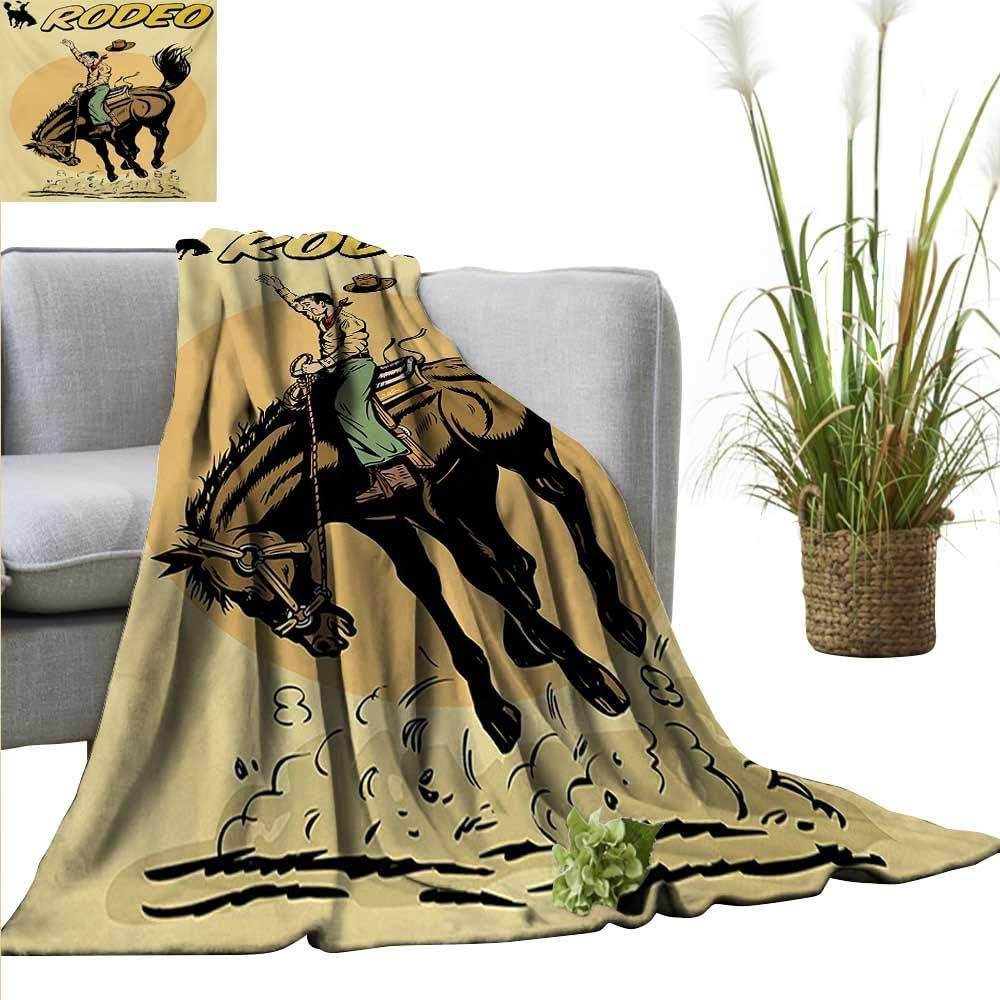 AndyTours Couch Blanket，Retro,Old Style Art of Rodeo Cowboy Riding