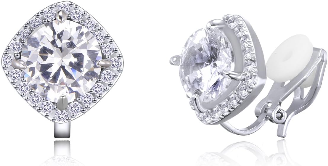 QUKE7MM Cubic Zirconia Crystal Clip On Stud Earrings CZ Not Pierced Ear Jewelry For Women Girls