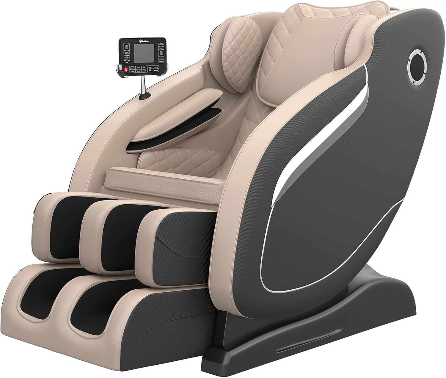 Real Relax Massage Chair, Thai Yoga Stretch 3D SL-Track Zero Gravity, Full Body Shiatsu Massage Chair with Tap, Bluetooth Heating and Foot Roller Massager (Beige)