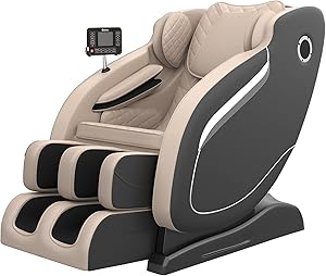 Real Relax Massage Chair, Thai Yoga Stretch 3D SL-Track Zero Gravity, Full Body Shiatsu Massage Chair with Tap, Bluetooth Heating and Foot Roller Massager (Beige)