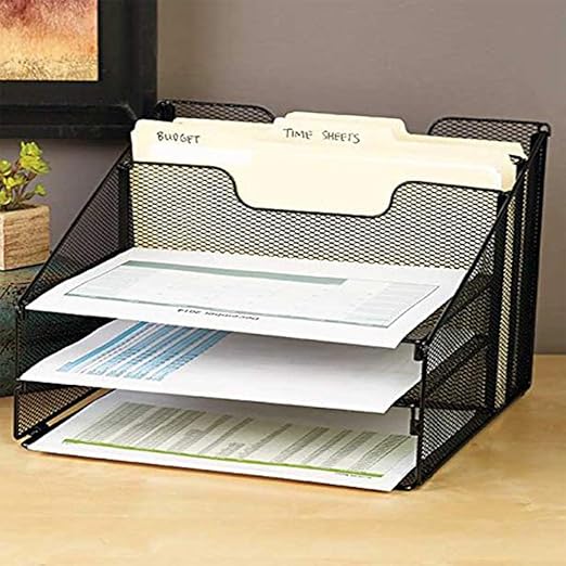 Amazon Enkrio 多機能 書類トレー 組み立て式 3段 書類ラック メッシュメタル ファイルラック 書類入れ 卓上収納 ブラック