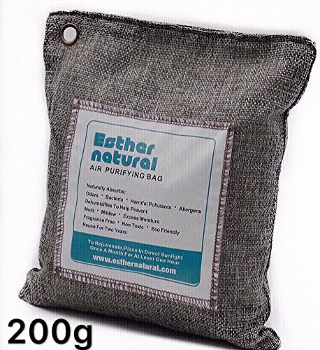 Esther Natural Air Purifying Bag, Natural Bamboo Charcoal Deodorizer, Naturally Removes Odor & Allergens. Fragrance free, chemical free, and non-toxic. 200g charcoal