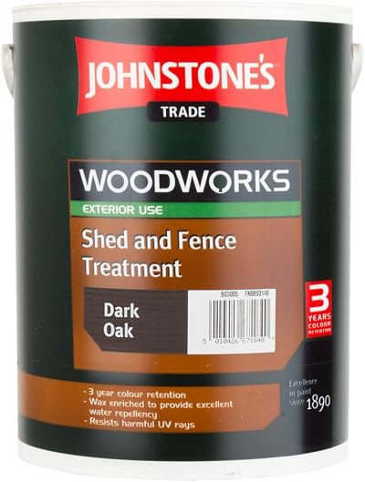 Johnstone's Woodworks 5L Shed & Fence Woodstain Dark Oak Quick Dry Water Based