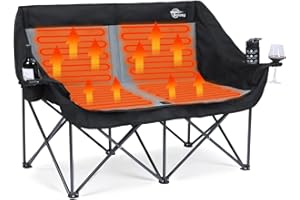 Bolosy Heated Double Camping Chair Heated Camping Chair 4 Heating Zones Heated Chair Outdoor Sport Heated Folding Chair for Adults (Battery Not Included)