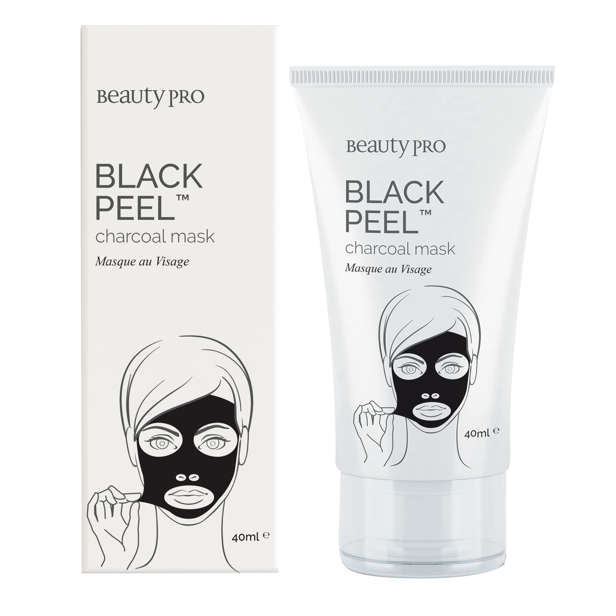 BEAUTYPRO BLACK PEEL Off Mask Activated Charcoal Detoxifying Deep Cleansing & Brightening Targets Blackheads & Pores Gingko Biloba Tea Tree & Lemon Natural Skincare Multi Award Winning Brand 40ml