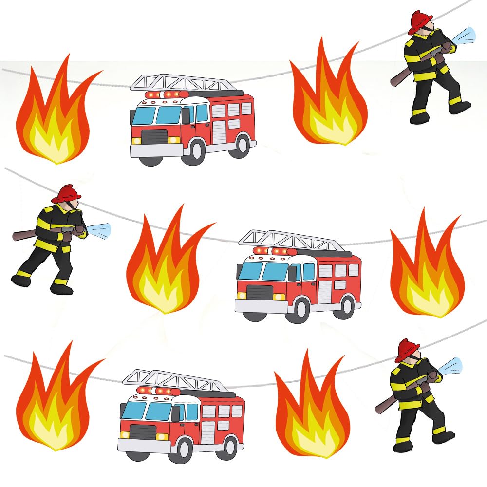 AK Giftshop Fire Engine Firefighter Bunting Party Decorations - 12pcs / 2.5m Ribbon