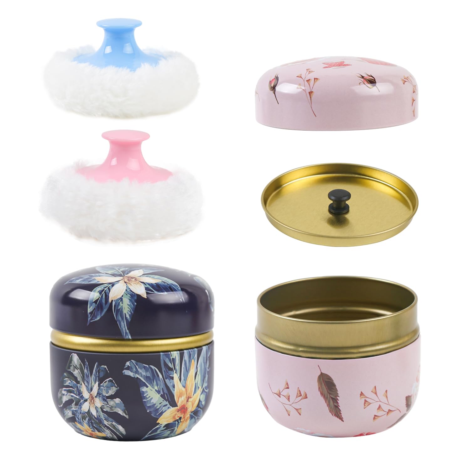 Photo 1 of ASUNFO 2 Pcs Body Powder Puff and Container Large with Powder Puffs Empty Bath Dusting Powder Box for Women Light Pink & Dark Blue