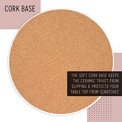 LotFancy 2PCS Ceramic Trivets for Hot Pots and Pans, Heat Resistant, 7.87” in Diameter, Round Trivet Mats for Kitchen Countertop Table, Non-slip with Cork Base, Marble Pattern