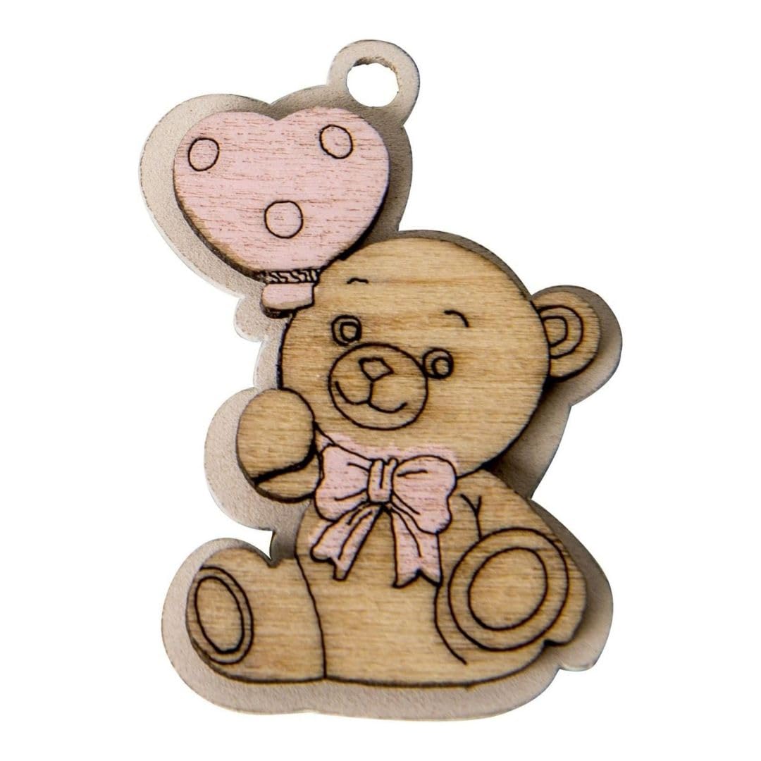Ingrosso e Risparmio Kit 36 Pieces Applications with Bear with Bow and Pink Balloon, Confectioned Feminine Birth.