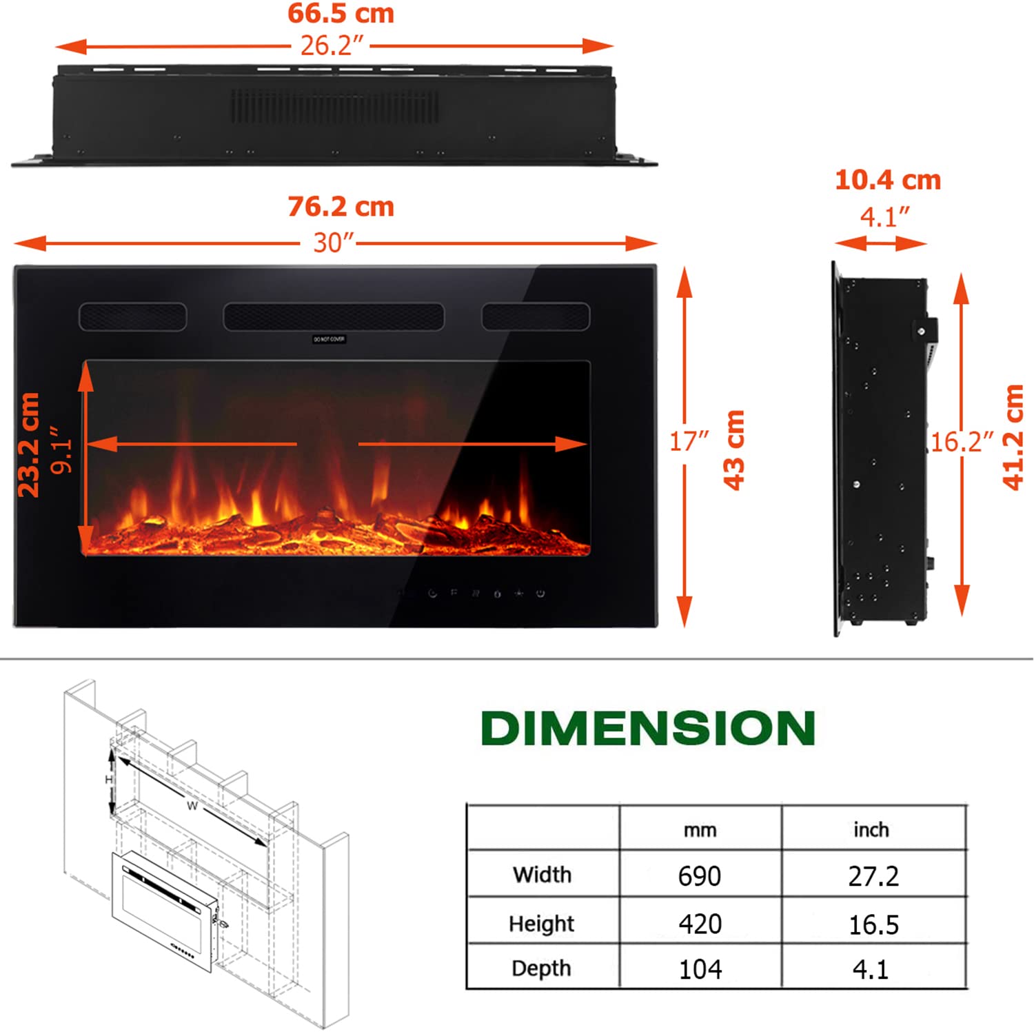 Maxhonor La chimenea eléctrica inserta el calentador independiente para la sala de estar chimenea flotante con 12 colores LED con ficha y piedras, calentadores de espacio para uso interior, 1500W/750W, negro, 30 pulgadas Maxhonor La chimenea eléctrica inserta el calentador independiente para la sala de estar chimenea flotante con 12 colores LED con ficha y piedras, calentadores de espacio para uso interior, 1500W/750W, negro, 30 pulgadas